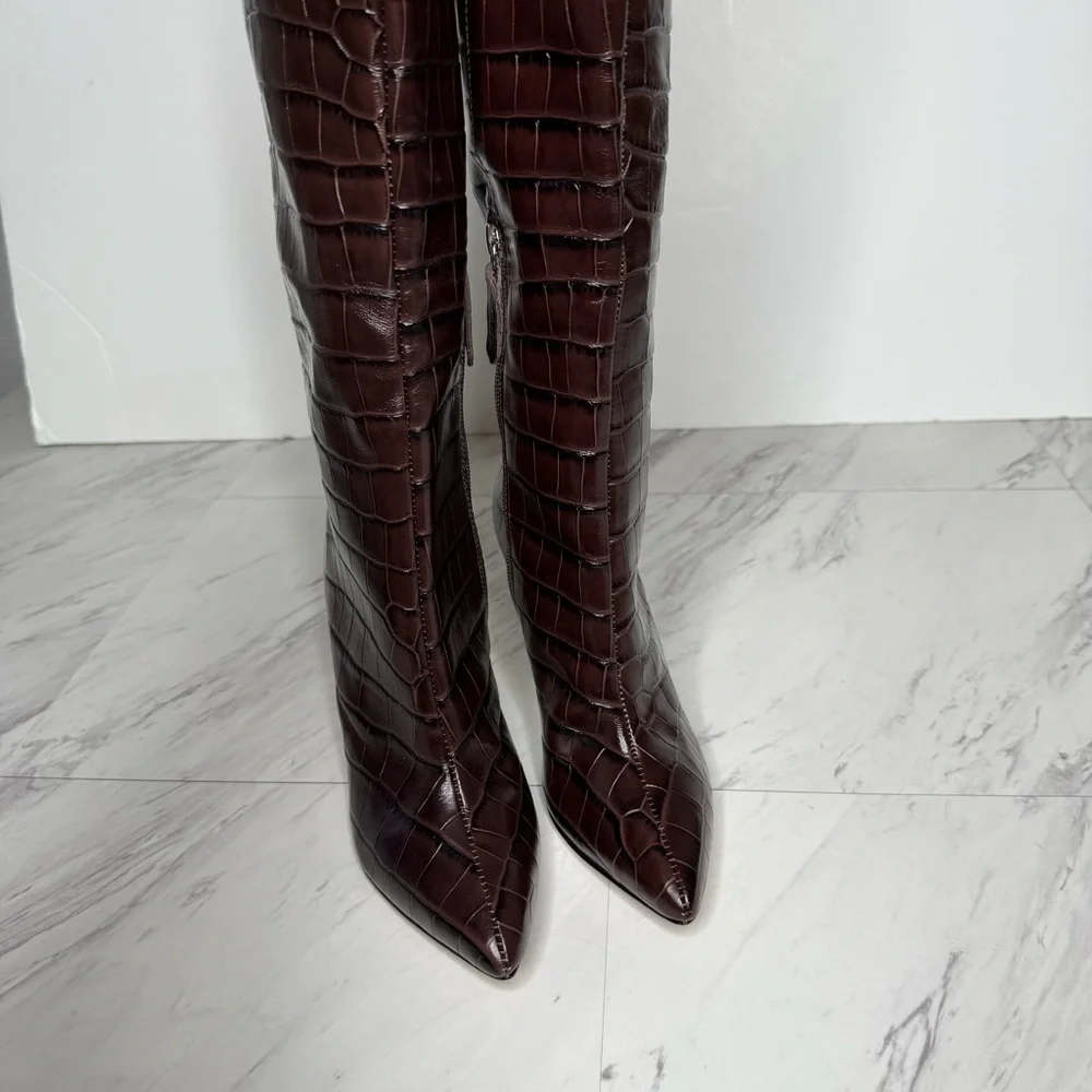 Schutz Maryana Brown Crocodile Over The Knee Boot 5 1/2 B